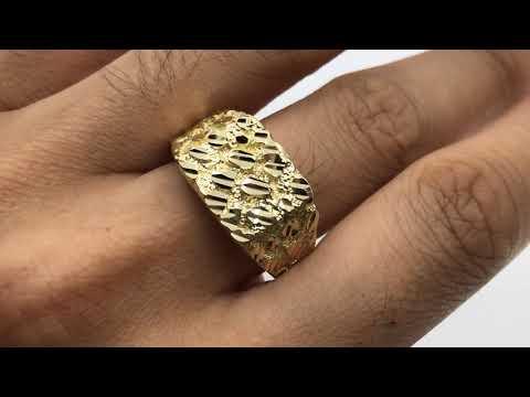 10K Yellow Gold Round Square Nugget Ring