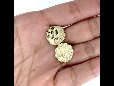 10K Yellow Gold Diamond Cut Round Nugget Earrings (0.80" Diameter)