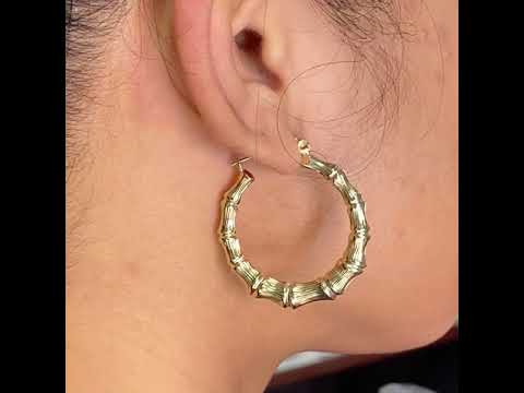 10k Yellow Gold Bamboo Hoop Earrings (1.65")