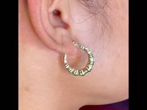 10k Yellow Gold Bamboo Hoop Earrings (0.87")