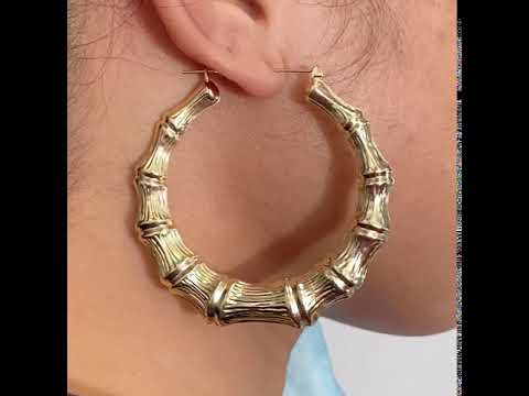10k Yellow Gold Bamboo Hoop Earrings (2.90â€)