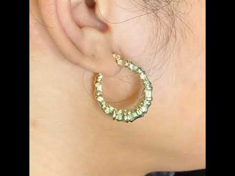10k Yellow Gold Bamboo Hoop Earrings (1.37")