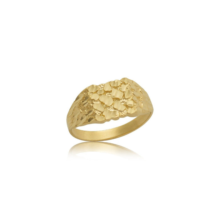10K Yellow Gold Round Square Nugget Ring 