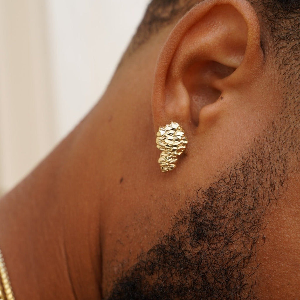 10K Yellow Gold Nugget Earrings (1.03" x 0.61")